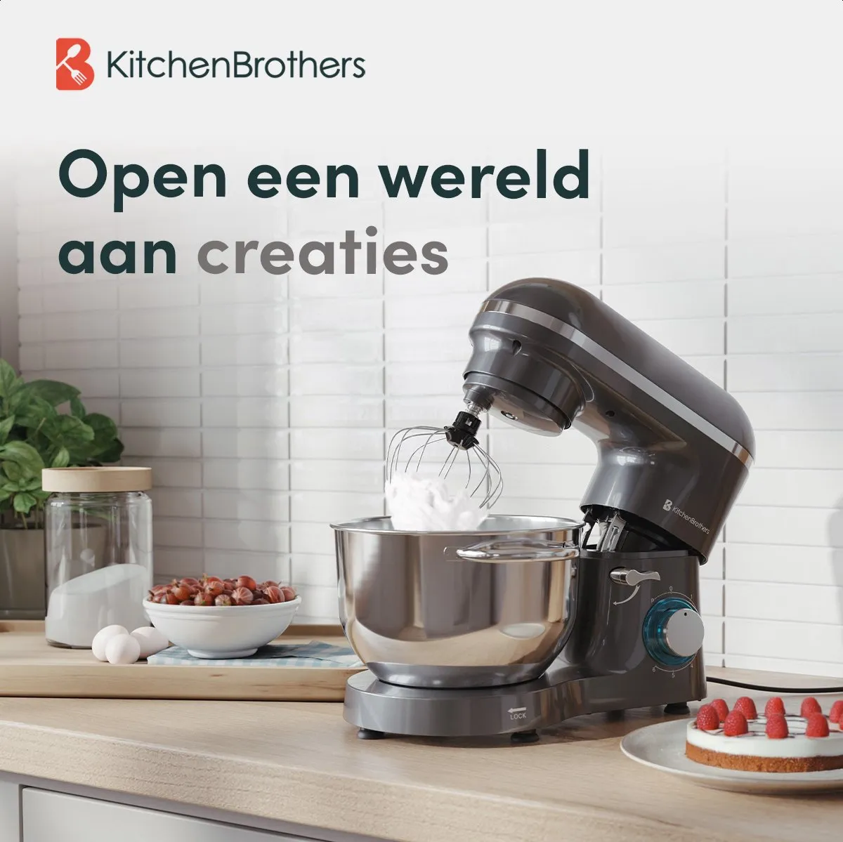 KitchenBrothers 2000W Keukenmachine - 7 Snelheden - 6,2L - Antraciet