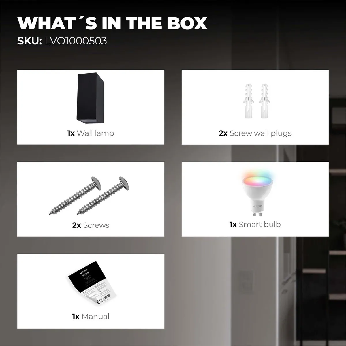 Ledvion SMART LED Wandlamp Cube - 2x RGB - 0.5W - Zwart