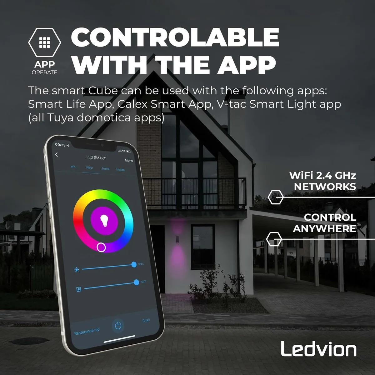 Ledvion SMART LED Wandlamp Cube - 2x RGB - 0.5W - Zwart