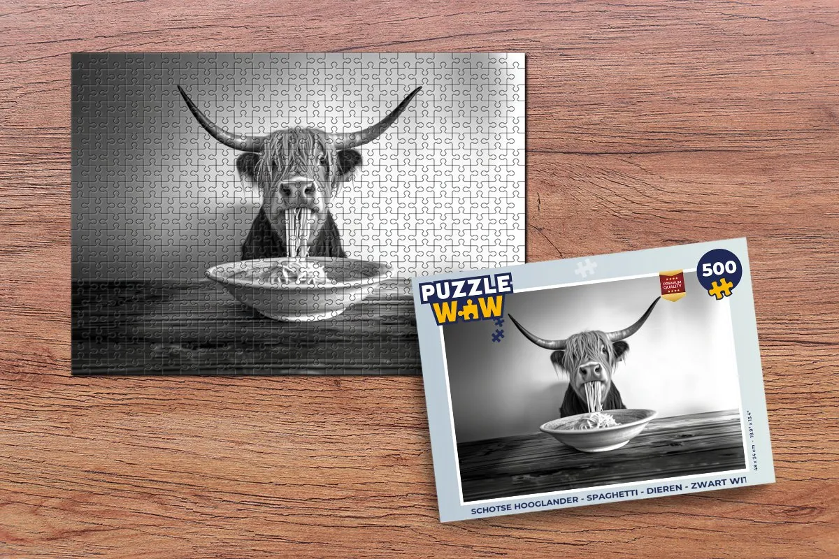 PuzzleWow Schotse Hooglander Legpuzzel 500 Stuks - Zwart/Wit