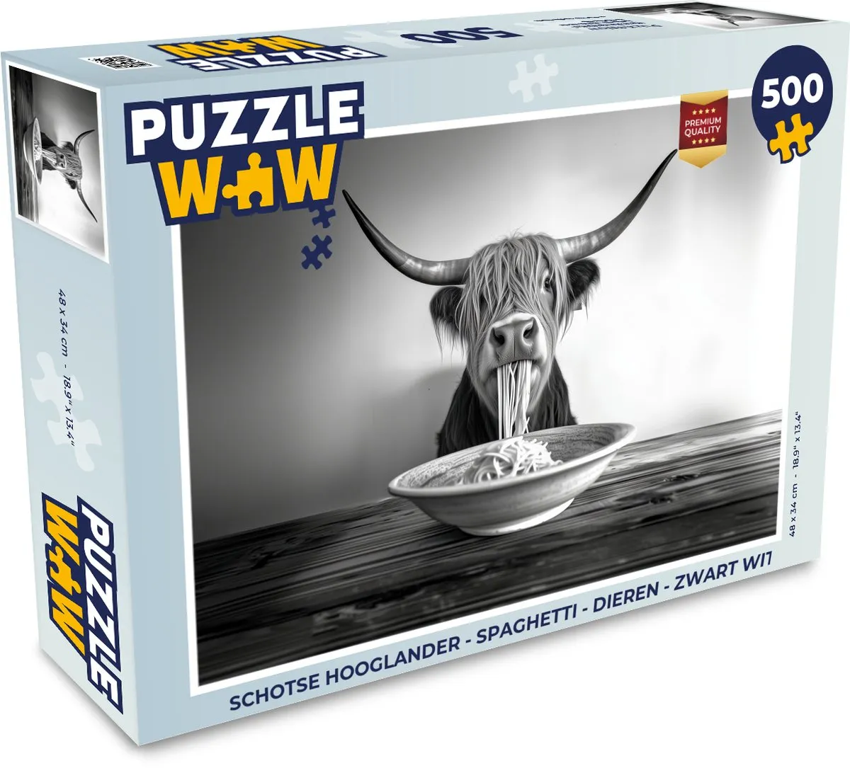 PuzzleWow Schotse Hooglander Legpuzzel 500 Stuks - Zwart/Wit