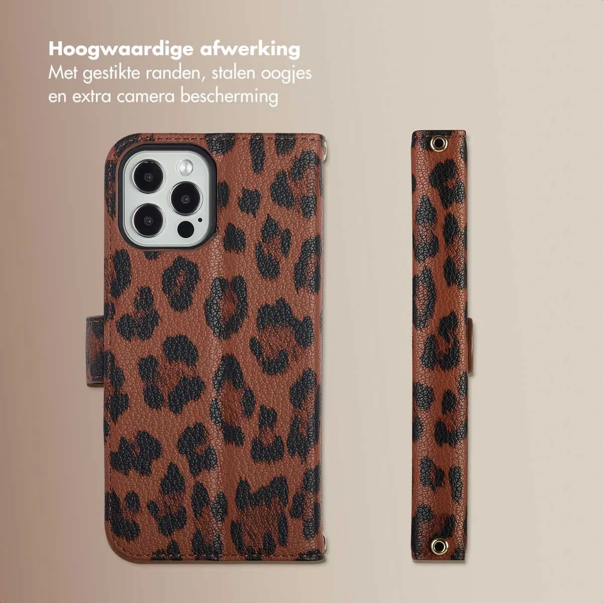 Selencia Hoesje iPhone 12 Pro - Sabi Bookcase Panterprint Bruin