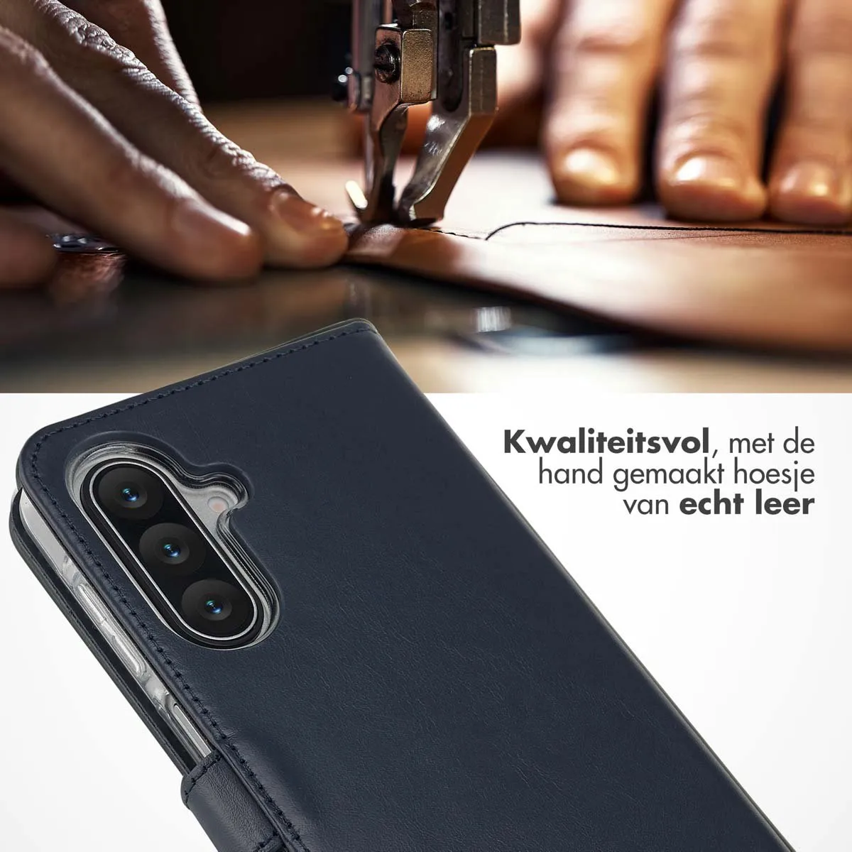 Selencia Hoesje Samsung Galaxy A17 Echt Lederen Bookcase Blauw