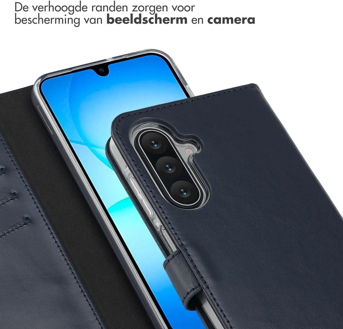 Selencia Hoesje Samsung Galaxy A17 Echt Lederen Bookcase Blauw