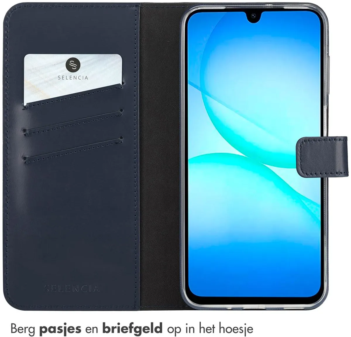 Selencia Hoesje Samsung Galaxy A17 Echt Lederen Bookcase Blauw