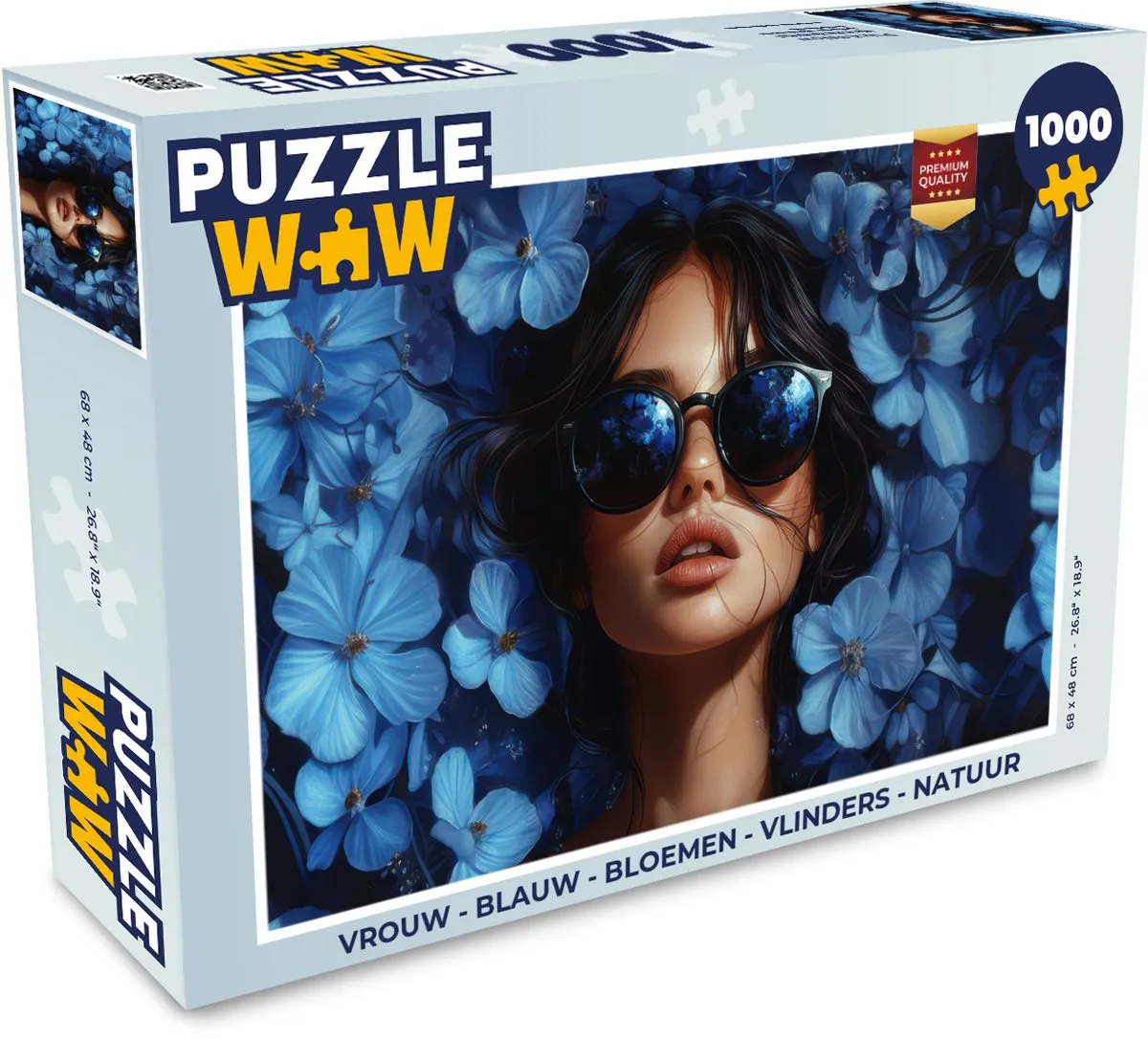 PuzzleWow Vrouw Bloemen Legpuzzel 1000 Stuks - Blauw