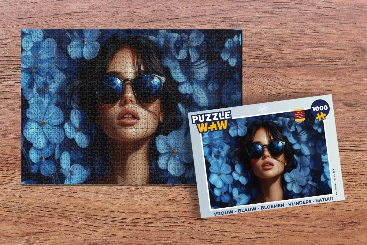 PuzzleWow Vrouw Bloemen Legpuzzel 1000 Stuks - Blauw