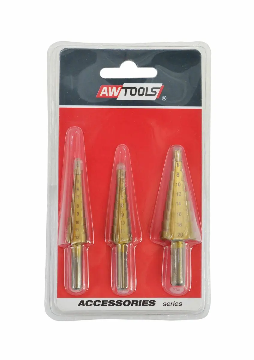 AWTOOLS HSS-TIN Trapboren Set 3 Stuks - Goud