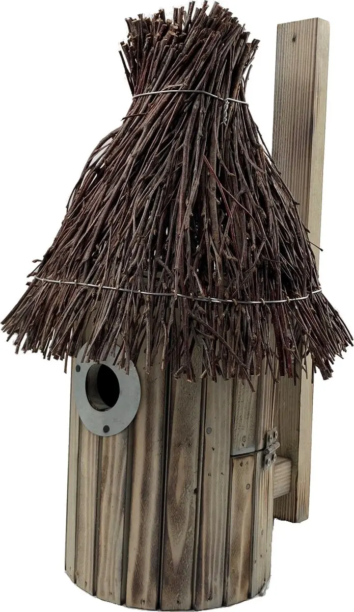 GARDEN SPIRIT Vogelhuisje Ø 15 x H40 cm Nestkast met twijgjes dak gevlamd