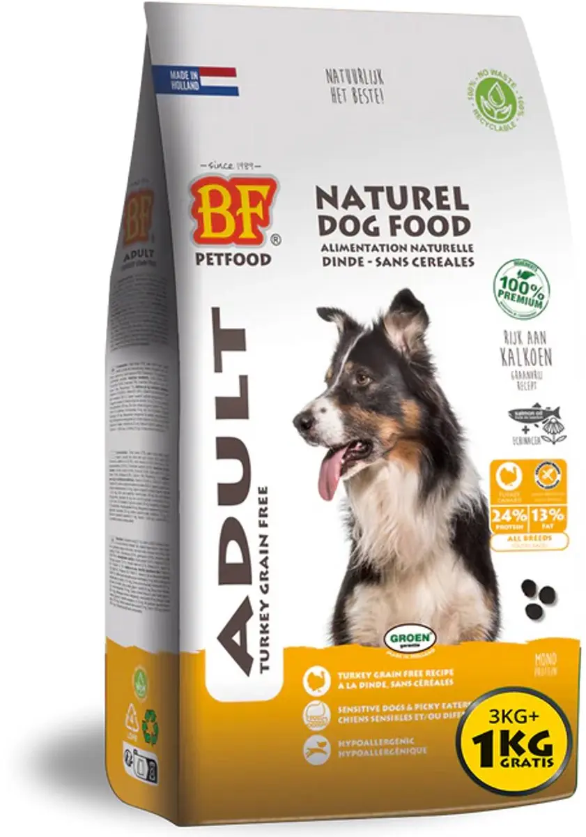 BF Petfood Adult Kalkoen Graanvrij 12.5 kg + Rex kluifjes graanvrij