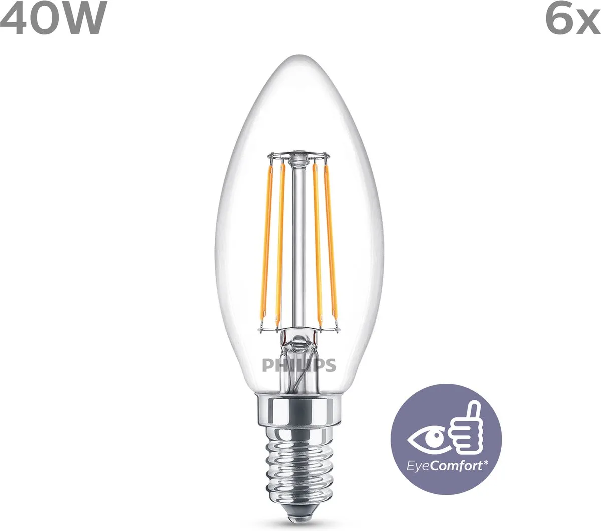 Philips LED Kaarslamp E14 Warmwit 4.3W - 6 Stuks