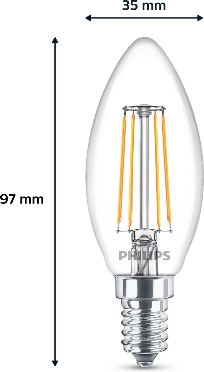 Philips LED Kaarslamp E14 Warmwit 4.3W - 6 Stuks