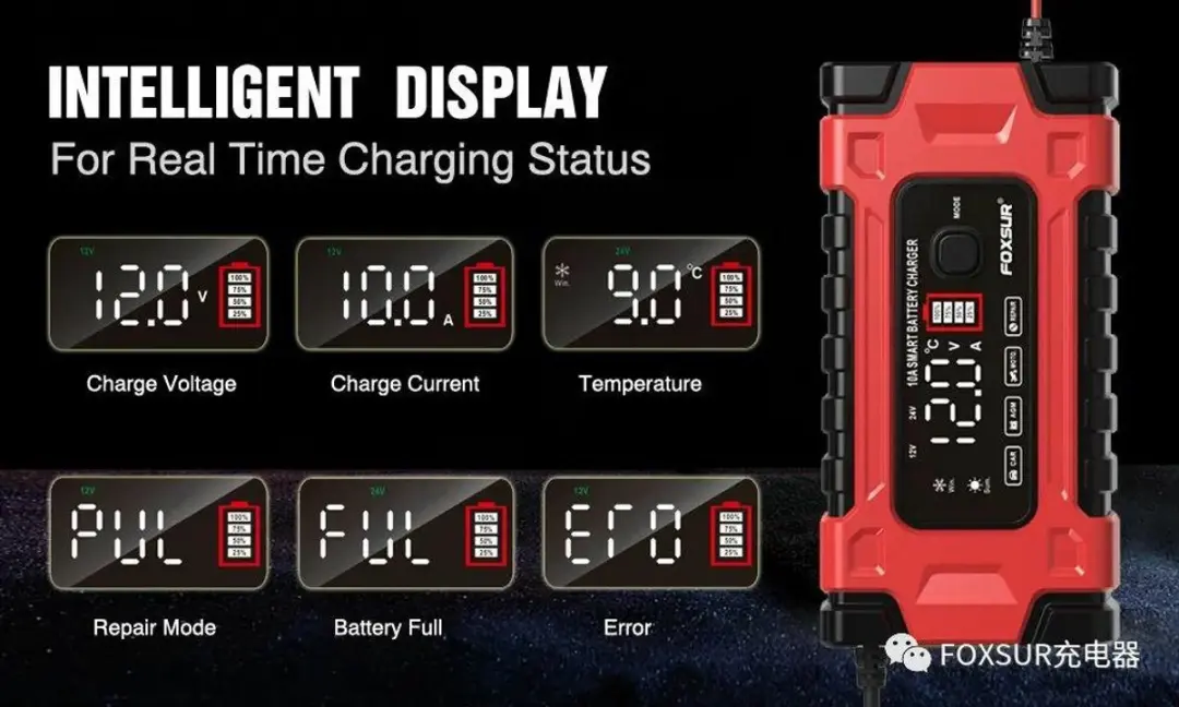 AWTools EM05010 Acculader 12V/24V 10A - LCD Display