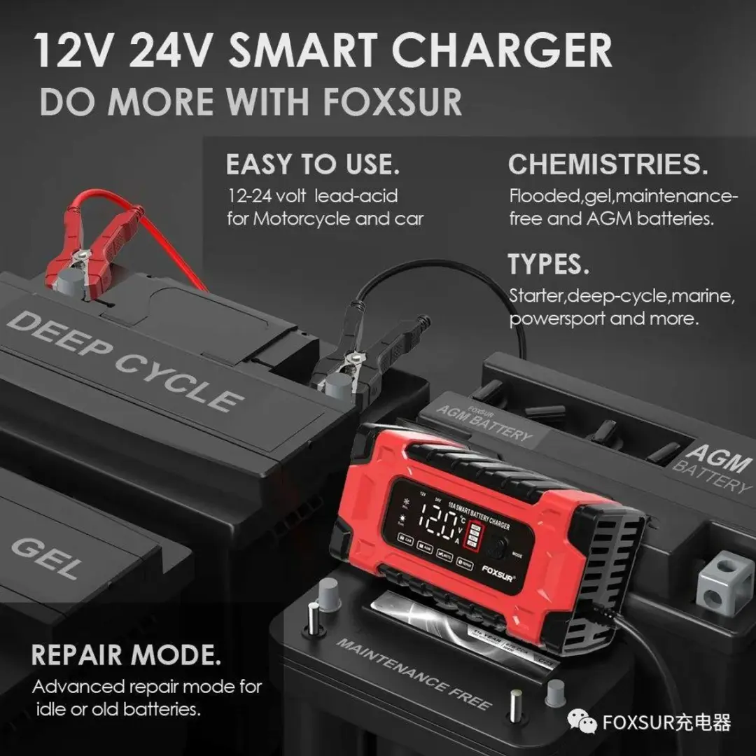 AWTools EM05010 Acculader 12V/24V 10A - LCD Display