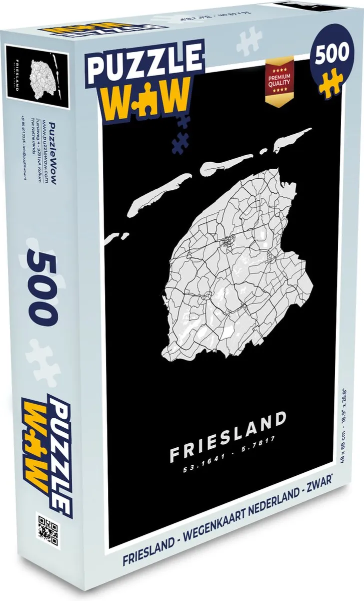PuzzleWow Friesland Wegenkaart Nederland - 500 Stuks - Multicolor