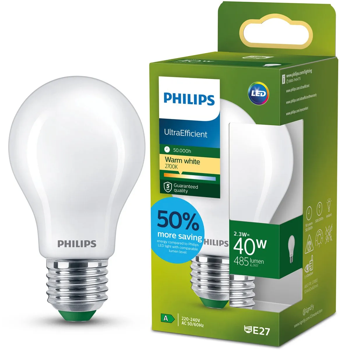 Philips UltraEfficient LED Lamp E27 2.3W Warmwit