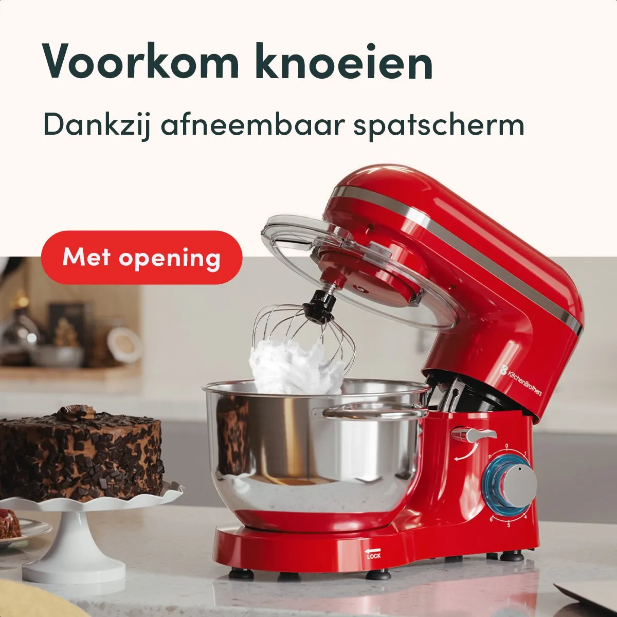 KitchenBrothers 2000W Keukenmachine - 7 Snelheden - 6,2L - Rood