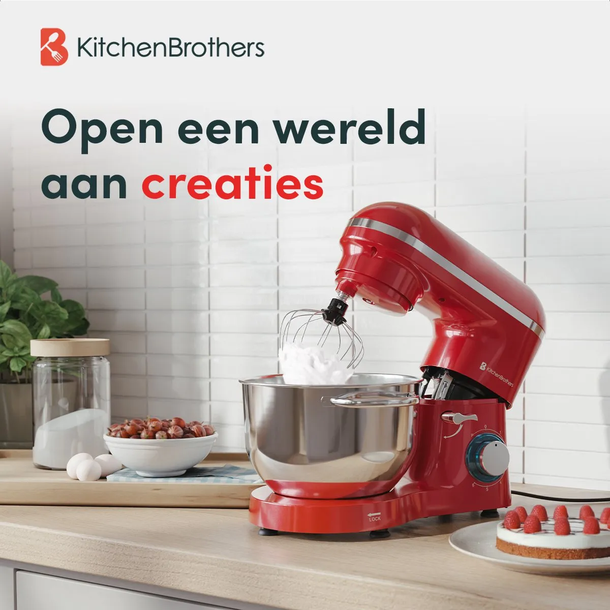 KitchenBrothers 2000W Keukenmachine - 7 Snelheden - 6,2L - Rood