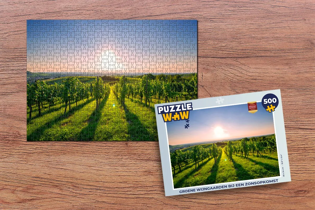 PuzzleWow Legpuzzel Groene Wijngaarden Zonsopkomst 500 Stuks - Multicolor
