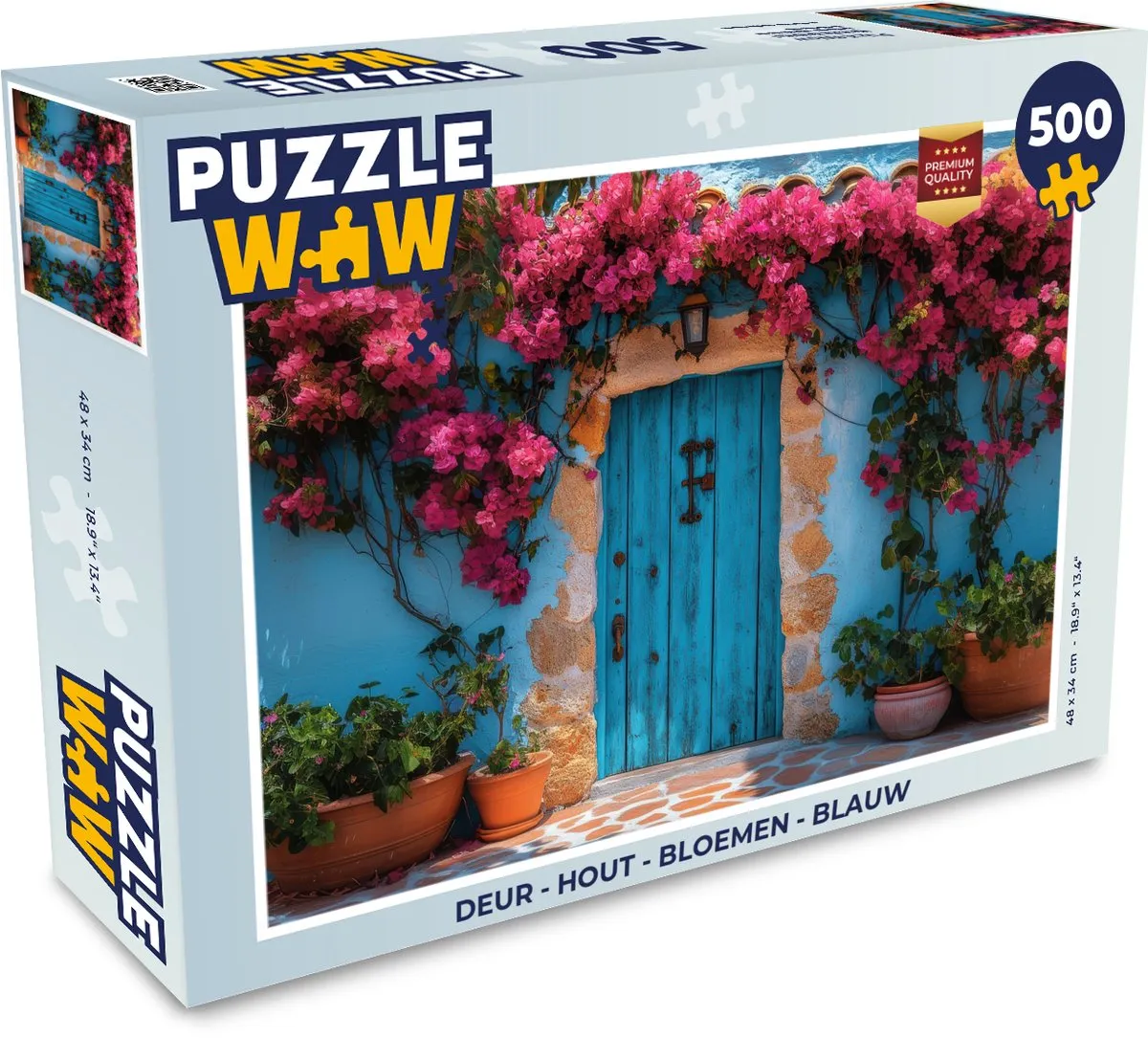 PuzzleWow Deur Bloemen Puzzel 500 Stuks - Blauw