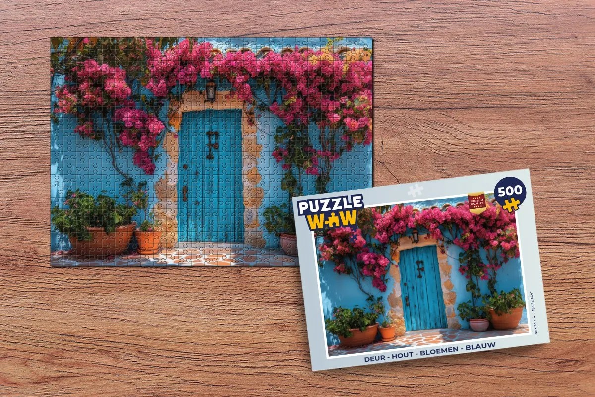 PuzzleWow Deur Bloemen Puzzel 500 Stuks - Blauw
