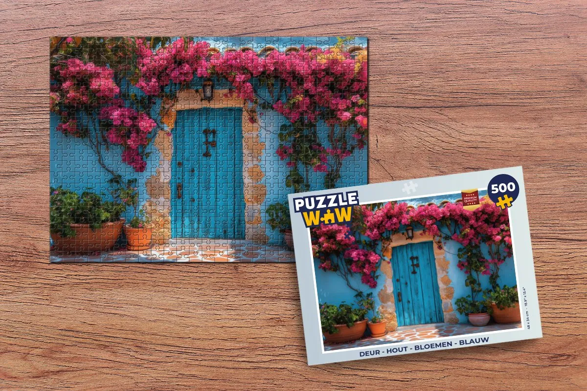 PuzzleWow Deur Bloemen Puzzel 500 Stuks - Blauw