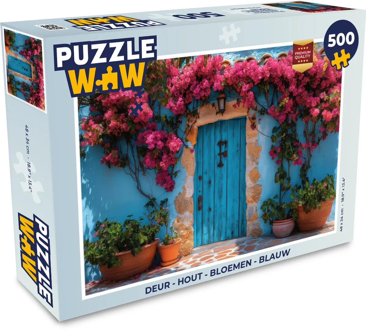 PuzzleWow Deur Bloemen Puzzel 500 Stuks - Blauw