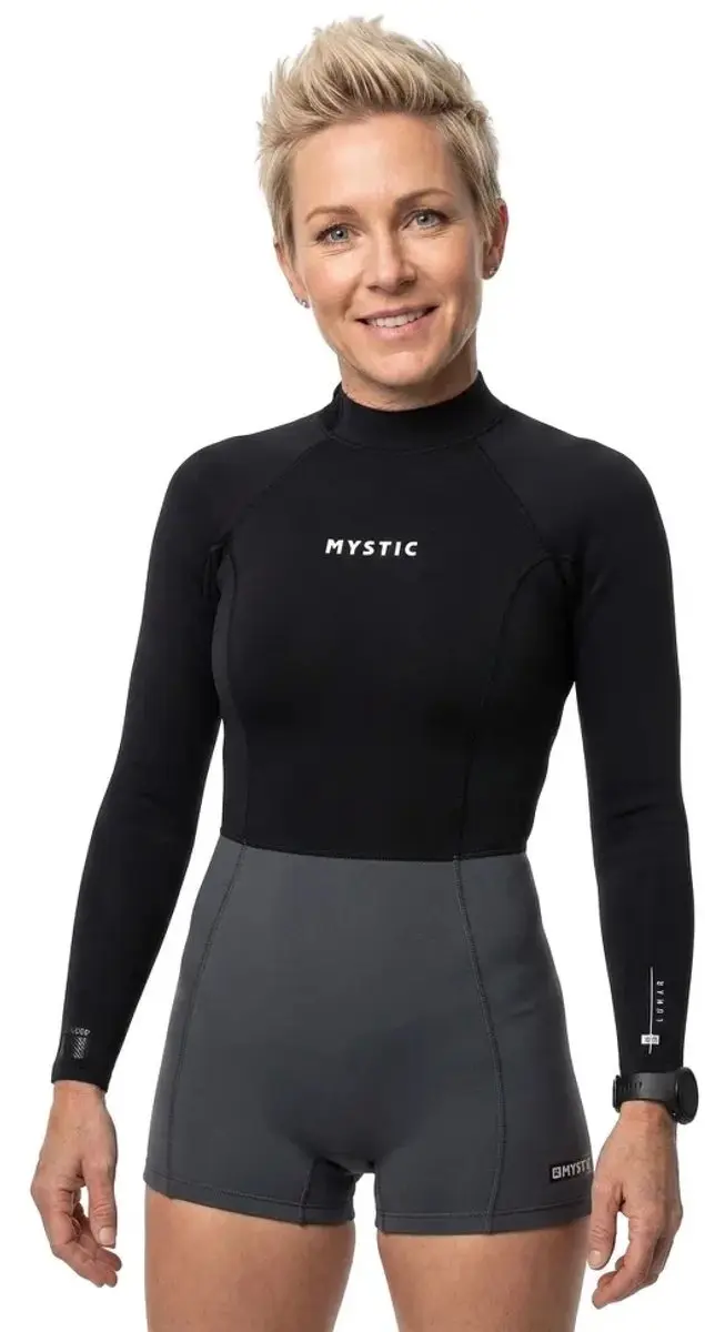 2025 Mystic Dames Lunar Lange Armen 2/2mm Rug Ritssluiting Shorty Wets