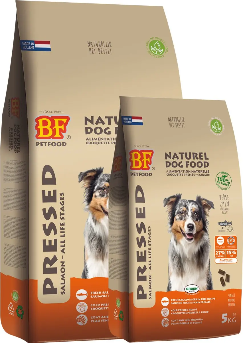 BF Petfood Biofood Geperste Hondenbrokken Zalm 13.5kg
