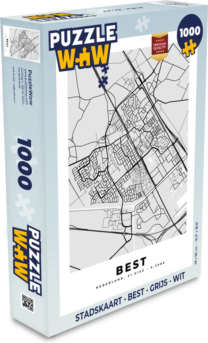 PuzzleWow Stadskaart Best Legpuzzel 1000 Stuks - Multicolor