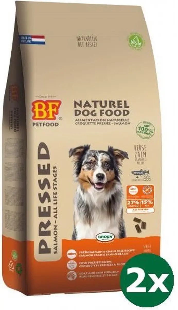 2x13,5 kg Biofood geperst zalm graanvrij hondenvoer