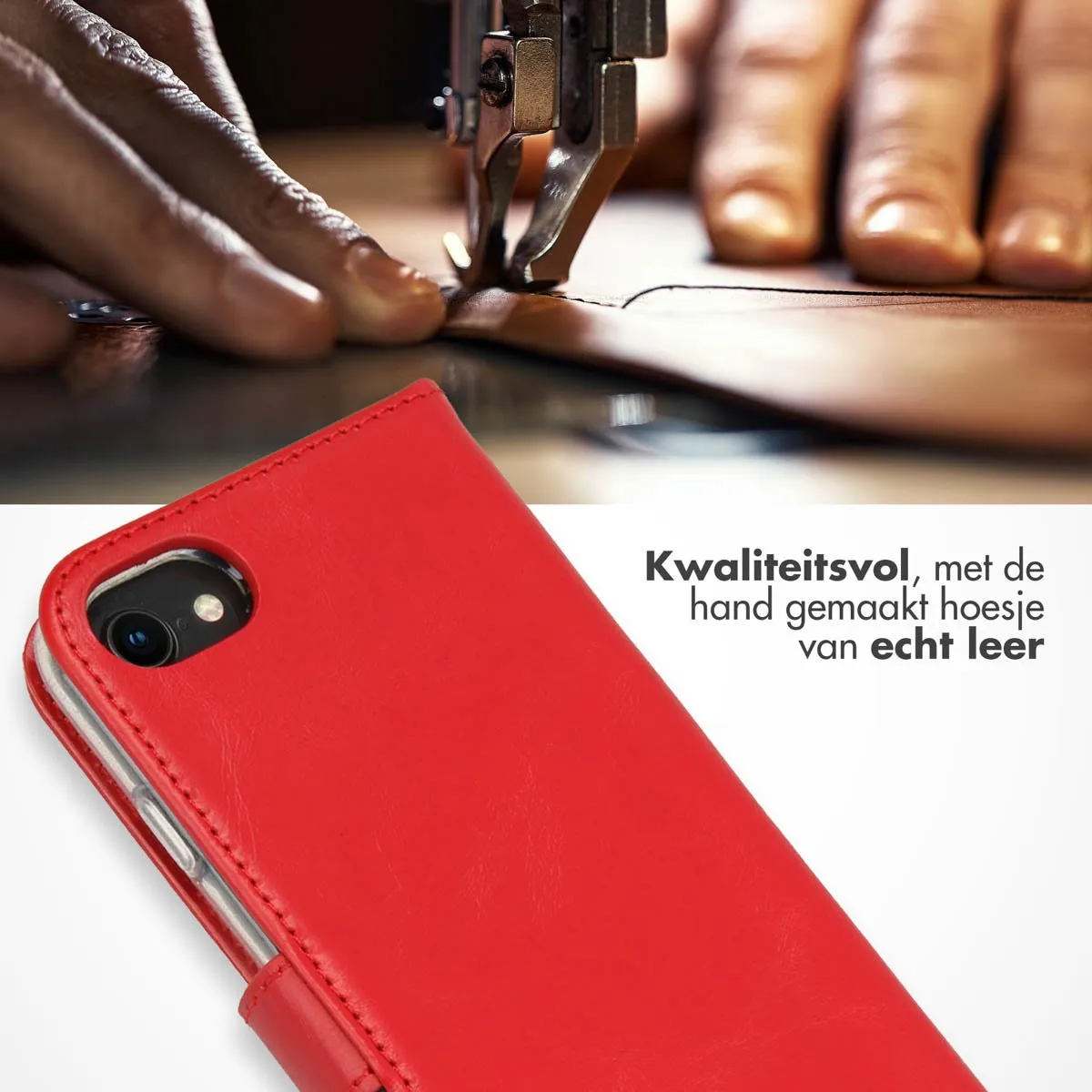 Selencia Hoesje iPhone SE/8/7/6s/6 - Echt Lederen Bookcase - Rood