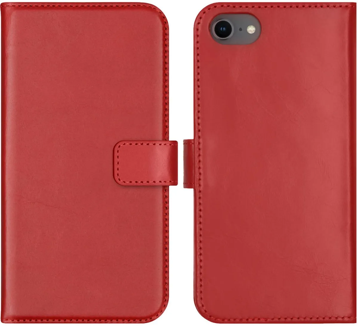 Selencia Hoesje iPhone SE/8/7/6s/6 - Echt Lederen Bookcase - Rood