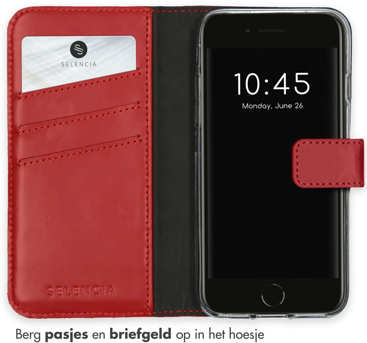 Selencia Hoesje iPhone SE/8/7/6s/6 - Echt Lederen Bookcase - Rood