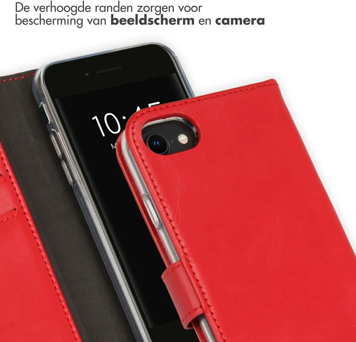 Selencia Hoesje iPhone SE/8/7/6s/6 - Echt Lederen Bookcase - Rood