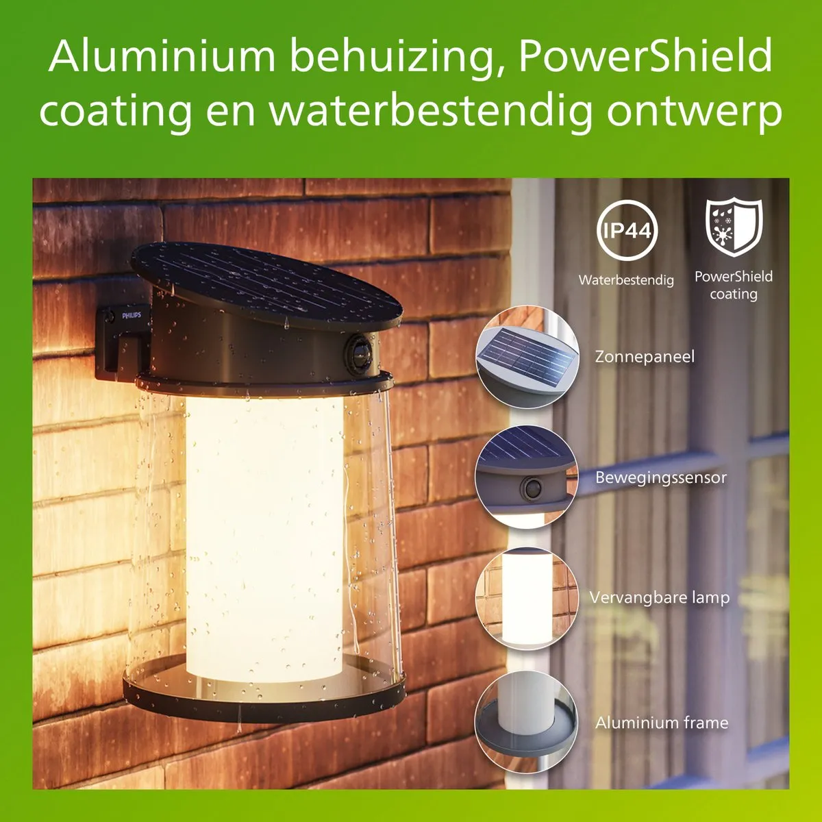 Philips Juda LED Wandlamp Zwart - 2700K - Zonne-energie