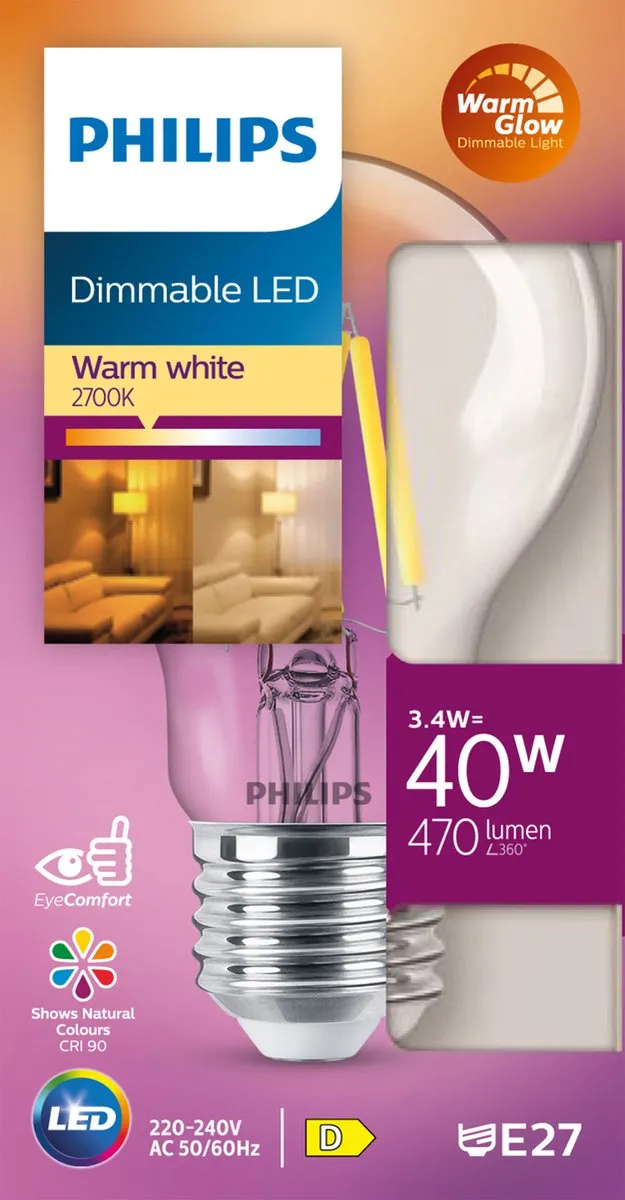 Philips LED Transparante Lamp 40W E27 - Warmwit 2700K - afbeelding 6 van 6