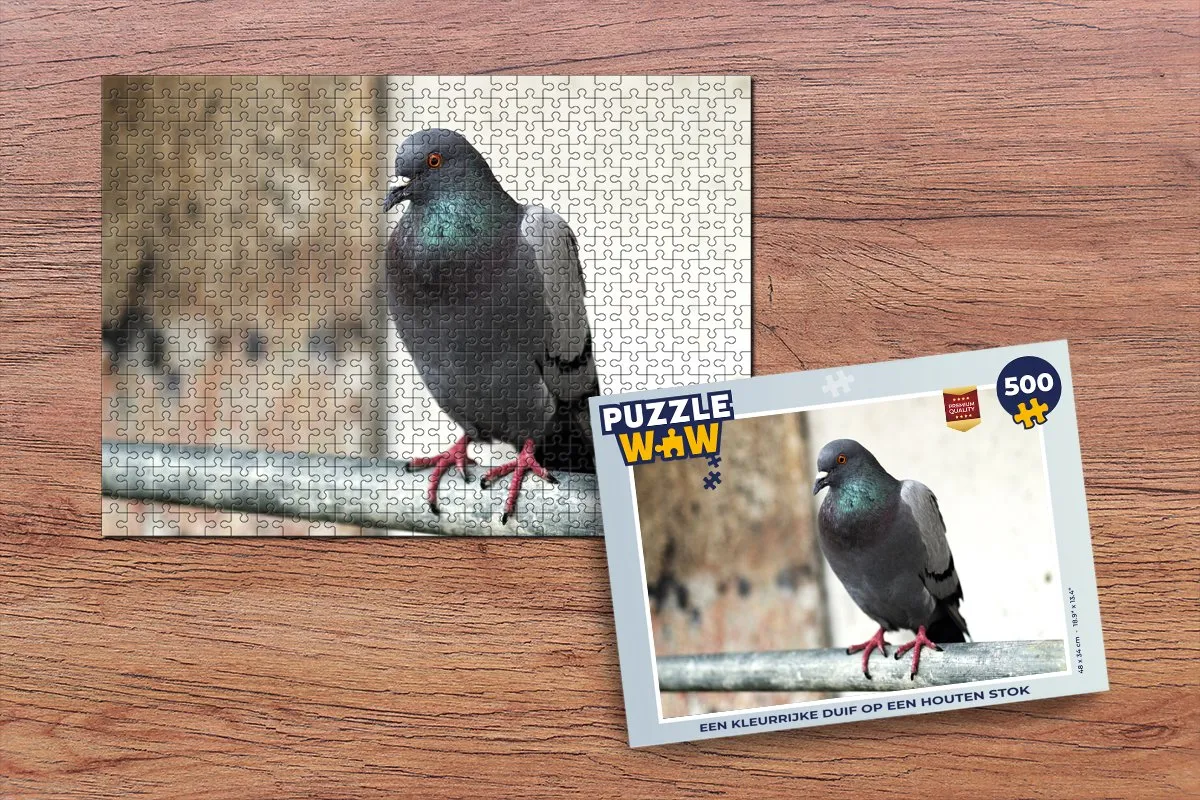 PuzzleWow Legpuzzel Een kleurrijke duif - 500 Stukjes - Multicolor