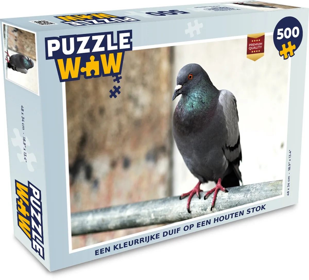 PuzzleWow Legpuzzel Een kleurrijke duif - 500 Stukjes - Multicolor