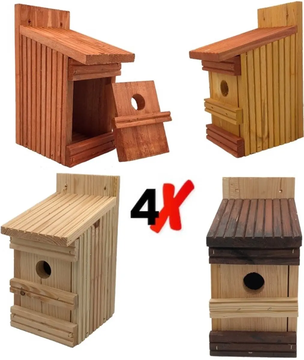 GARDEN SPIRIT 4x Vogelhuisje set Nestkastje Pimpelmees met vogelvoer