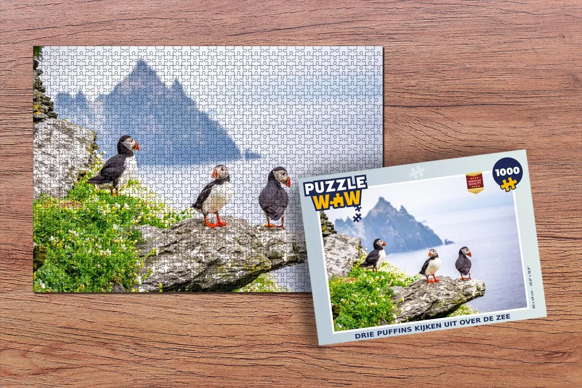 PuzzleWow Legpuzzel Drie Puffins 1000 Stuks - Multicolor
