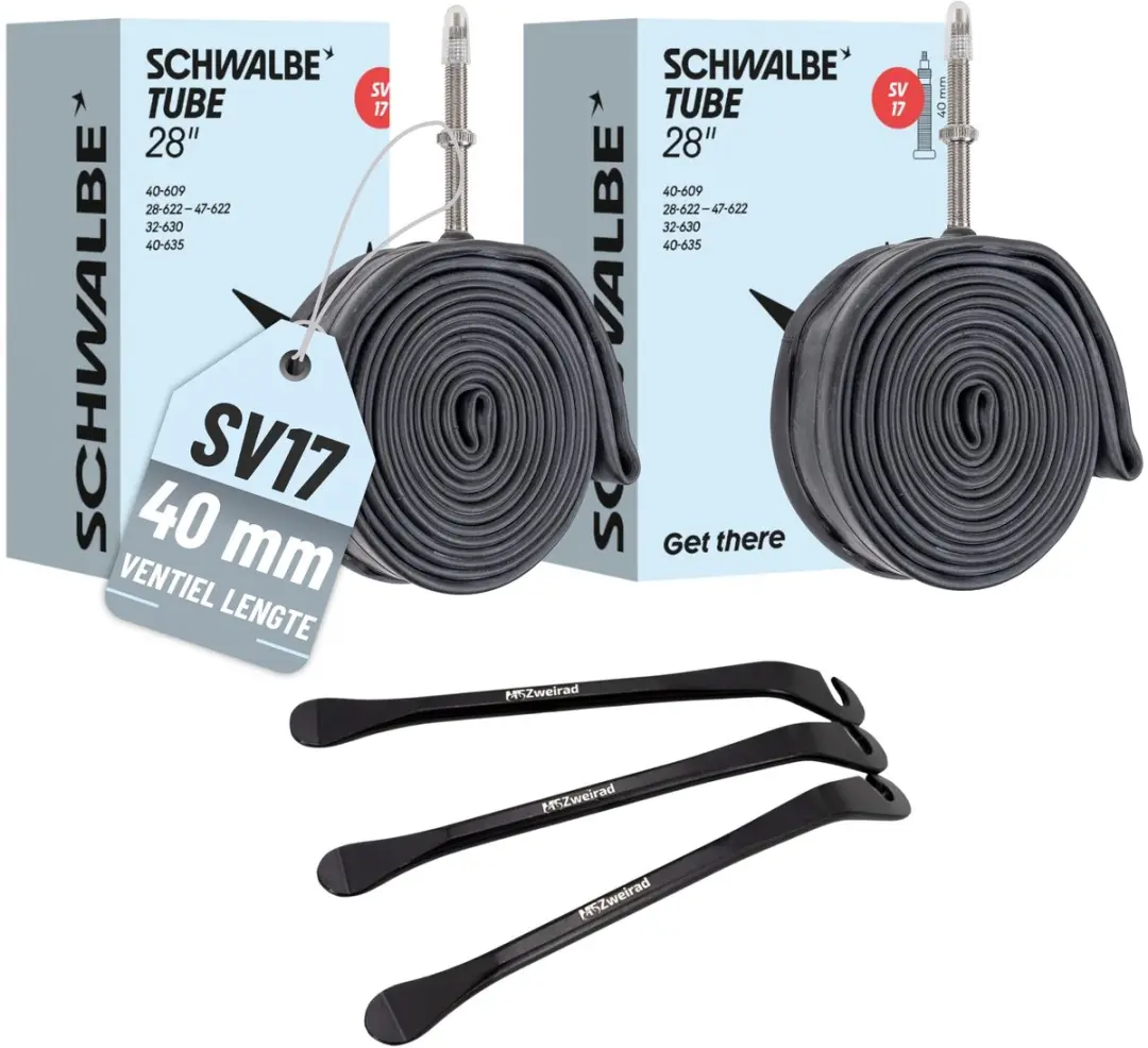 2x Schwalbe Fietsbinnenband 28" SV-17 met Frans ventiel (40mm)+ 3 x MSZweirad Ba