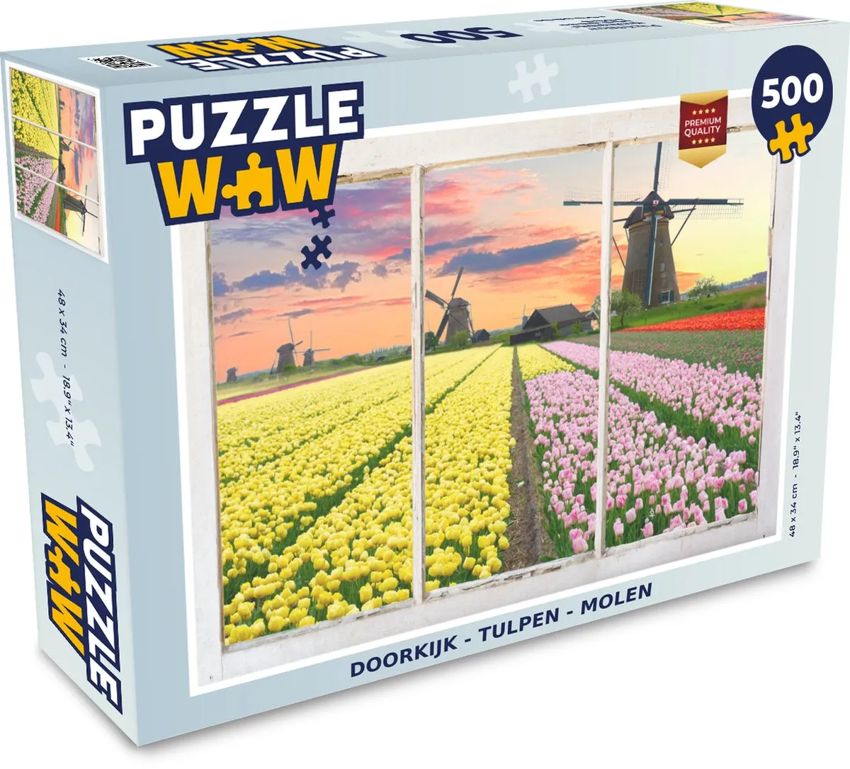 PuzzleWow Doorkijk Tulpen Molen Legpuzzel 500 Stuks - Multicolor