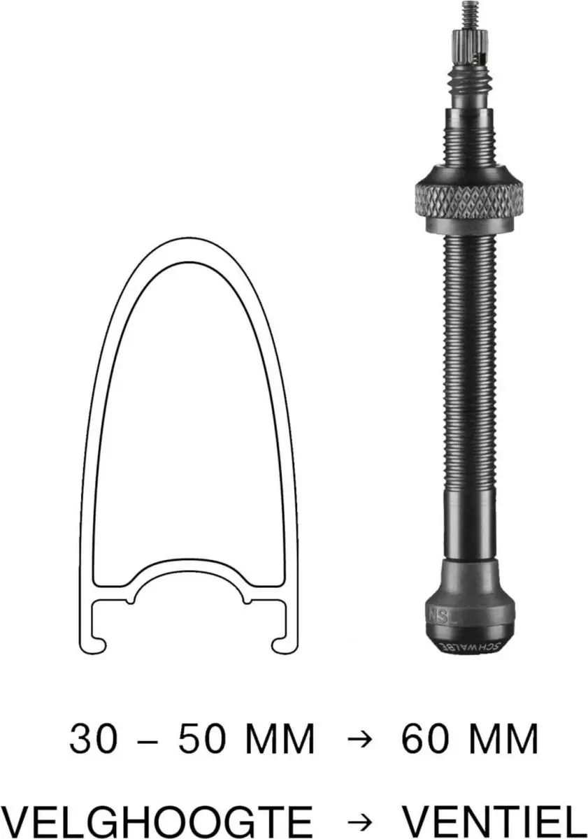 Schwalbe Tubeless Ventiel 60mm - Set van 2 Zwart