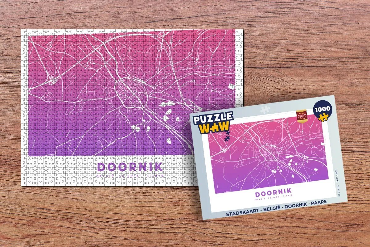 PuzzleWow Stadskaart België Doornik Legpuzzel 1000 Stuks - Multicolor