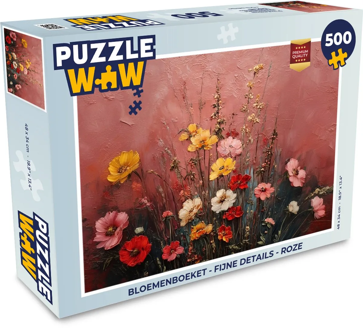 PuzzleWow Bloemenboeket Legpuzzel 500 Stuks - Roze
