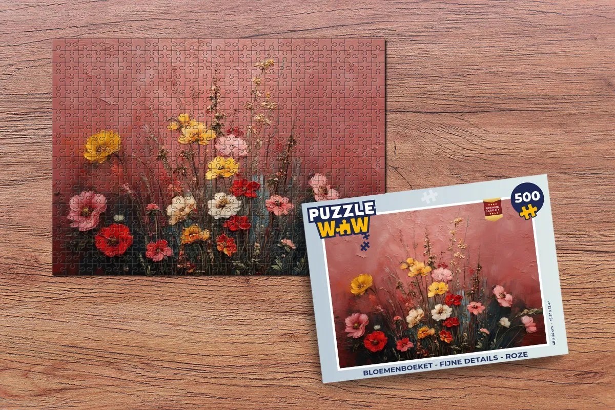 PuzzleWow Bloemenboeket Legpuzzel 500 Stuks - Roze