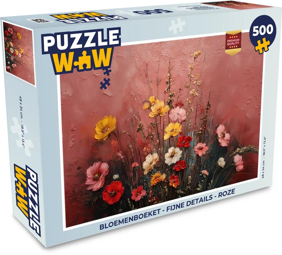 PuzzleWow Bloemenboeket Legpuzzel 500 Stuks - Roze