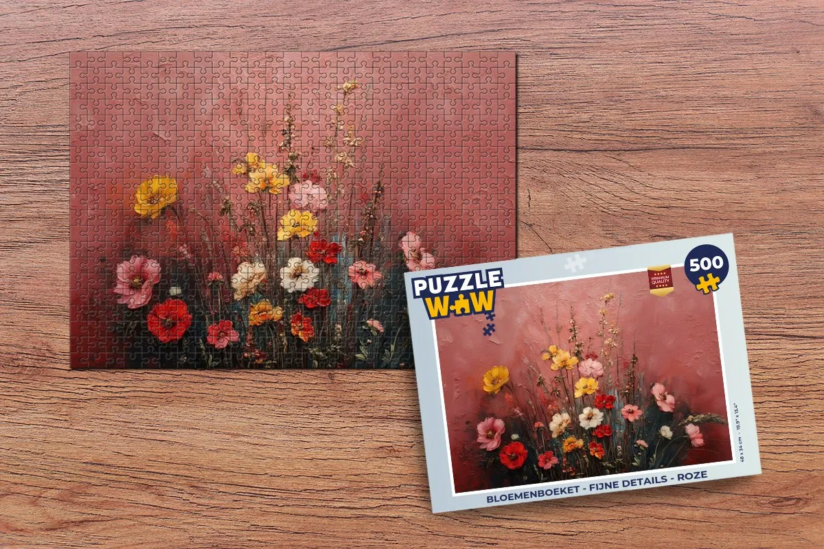PuzzleWow Bloemenboeket Legpuzzel 500 Stuks - Roze