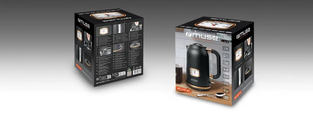 Muse MS-030BC Elektrische Waterkoker 1,7L - 2200W - Zwart/Messing - afbeelding 2 van 5